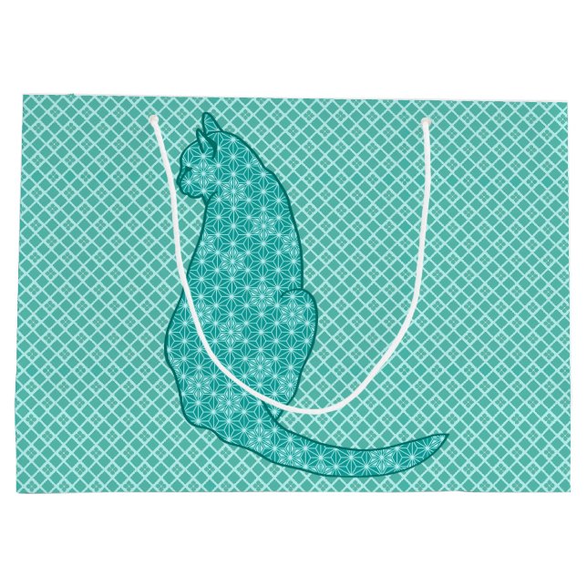 Sacola Para Presentes Grande Gato Japonês - Turquoise Kimono Impressão (Verso)