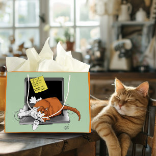 Sacola Para Presentes Grande Gato Laranja Engraçado Notebook Verde Trabalho Cas