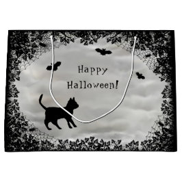 Sacola Para Presentes Grande Gato Negro com Bat, Feliz Halloween!
