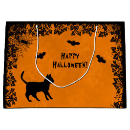 Sacola Para Presentes Grande Gato Negro com Bat, Feliz Halloween!