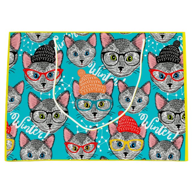Sacola Para Presentes Grande Gato no chapéu (Frente)