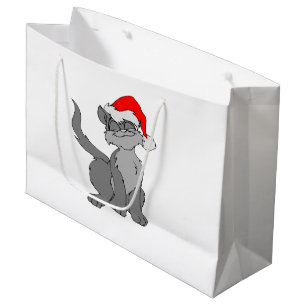 Sacola Para Presentes Grande gato Papai Noel com chapéu vermelho de Papai Noel