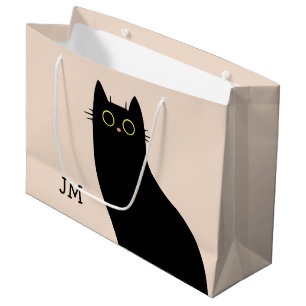 Sacola Para Presentes Grande Gato preto bonito no estilo do Meio século