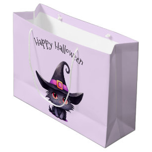 Sacola Para Presentes Grande Gato preto bonito Vestindo o Dia das Bruxas