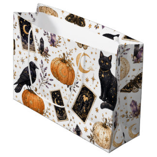Sacola Para Presentes Grande Gato Preto Místico Halloween Tarot Celestial 