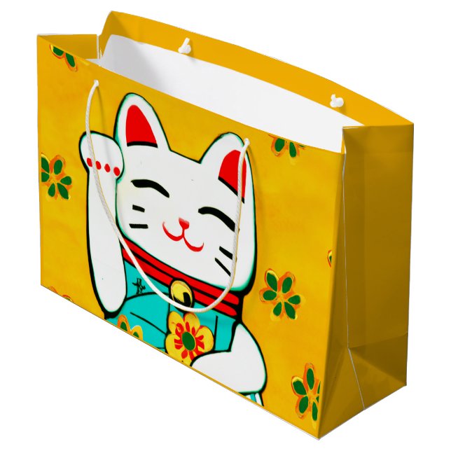 Sacola Para Presentes Grande Gato sortudo japonês (Verso inclinado)