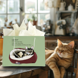 Sacola Para Presentes Grande Gato Tabby Preguiçoso Sarcástico Humor Verde Salvi