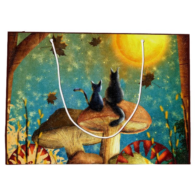 Sacola Para Presentes Grande Gatos Cogumelo  (Verso)