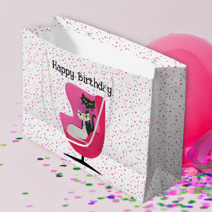 Sacola Para Presentes Grande Gatos de Aniversário do meio século em bolinhas co