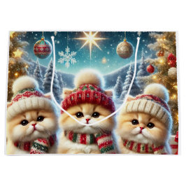 Sacola Para Presentes Grande Gatos de gatinho em decoração festiva de Natal e N