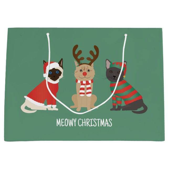 Sacola Para Presentes Grande Gatos de Natal (Frente)