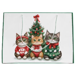 Sacola Para Presentes Grande Gatos de Natal bonitos