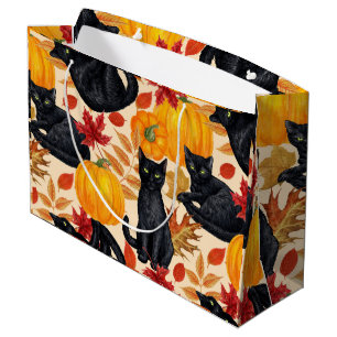 Sacola Para Presentes Grande Gatos e abóboros pretos