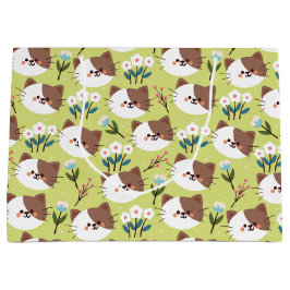 Sacola Para Presentes Grande Gatos e Flores