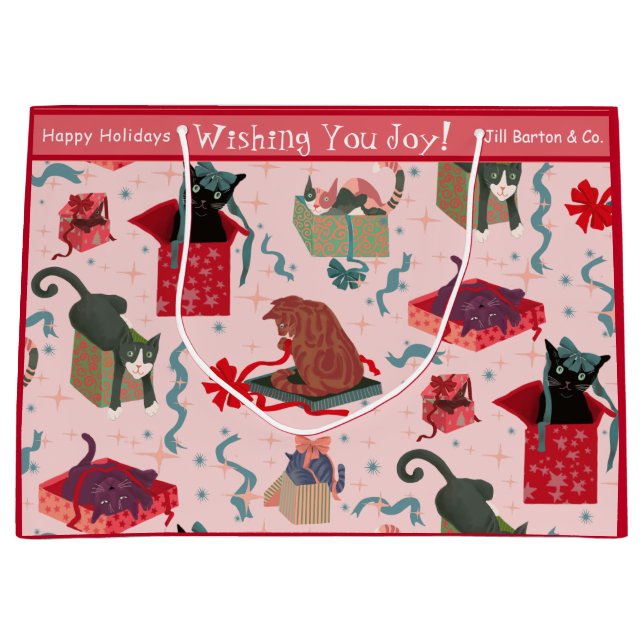 Sacola Para Presentes Grande Gatos Engraçados e Caixas de Natal Personalizadas  (Frente)