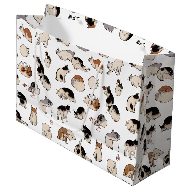 Sacola Para Presentes Grande Gatos Japoneses, Hiroshige, Ukiyo-e (Frente inclinada)