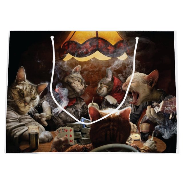 Sacola Para Presentes Grande Gatos jogando pôquer (Frente)