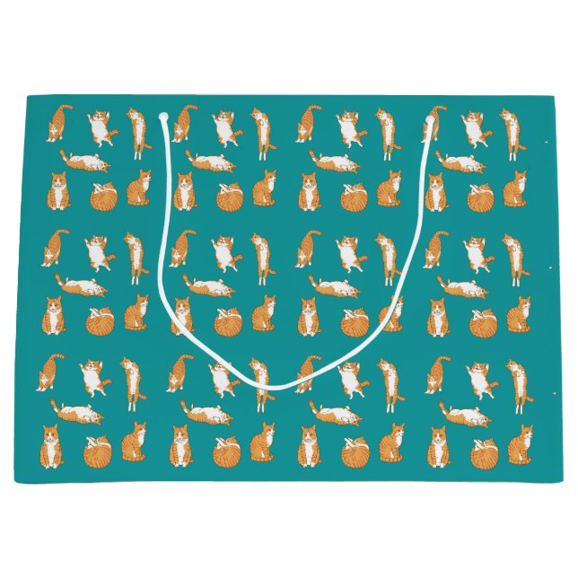 Sacola Para Presentes Grande Gatos Laranja Engraçados (Frente)