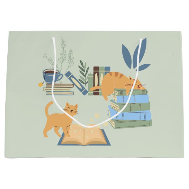 Sacola Para Presentes Grande Gatos nos Livros (Frente)