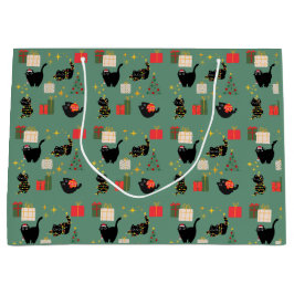 Sacola Para Presentes Grande Gatos Pretos de Natal
