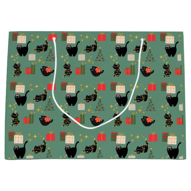 Sacola Para Presentes Grande Gatos Pretos de Natal (Frente)