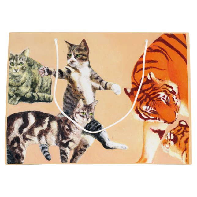 Sacola Para Presentes Grande Gatos vão jogar com o saco do presente (Frente)