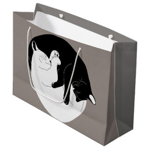 Sacola Para Presentes Grande Gatos Yin Yang Alma Gêmea
