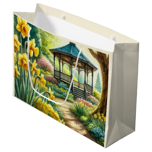 Sacola Para Presentes Grande Gazebo Floral Gift Bag Amarelo (Frente inclinada)