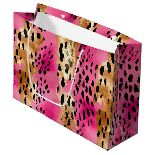 Sacola Para Presentes Grande Gelado Dourado Rosa, Abstrato de Impressão Leopard