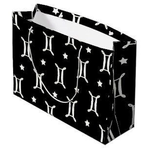 Sacola Para Presentes Grande Gemini Zodiac - Símbolo preto e branco