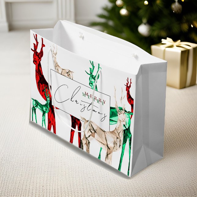 Sacola Para Presentes Grande Gemstone Crystal Reindeer Feliz Feriado de Natal (Criador carregado)