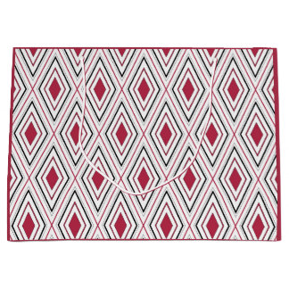 Sacola Para Presentes Grande Geometria de diamante vermelho preto e branco