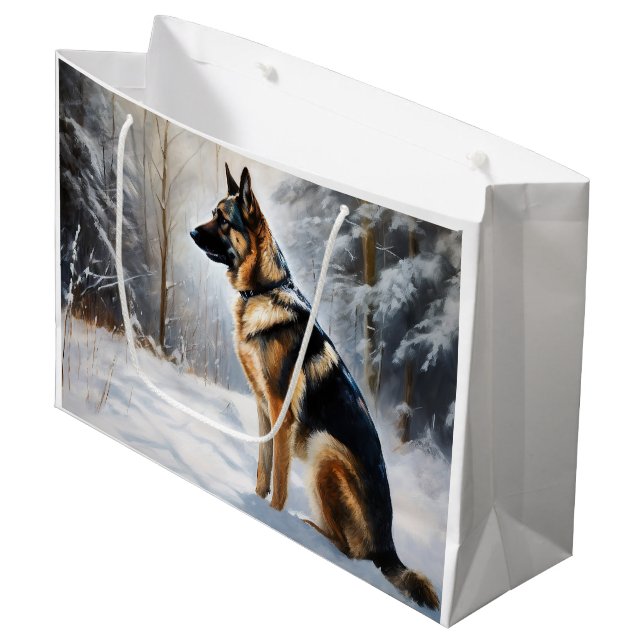 Sacola Para Presentes Grande German shepherd Deixar nevar no Natal (Frente inclinada)