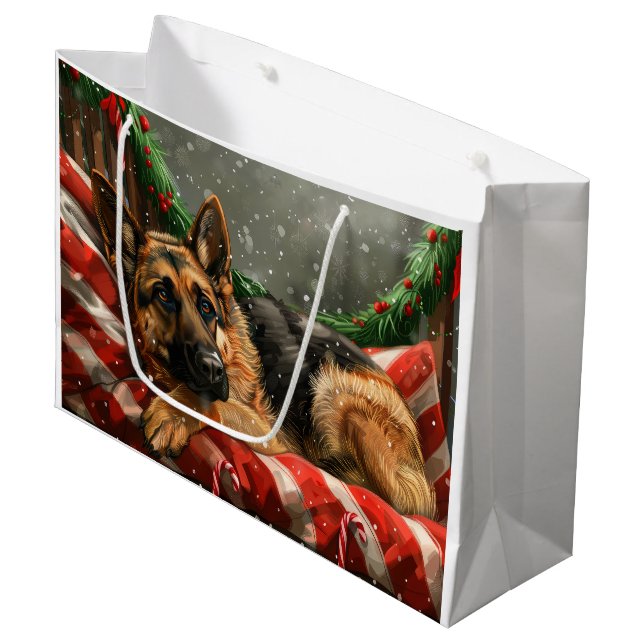 Sacola Para Presentes Grande German shepherd Natal Festivo (Frente inclinada)