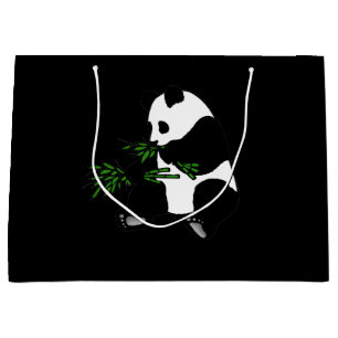 Sacola Para Presentes Grande Giant Panda Come Bamboo Black
