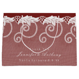 Sacola Para Presentes Grande Gift Bag Burgundy Red Lace Real Personalizado