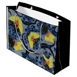 SACOLA PARA PRESENTES GRANDE GIFT BAG CHINÊS PADRÃO DE BORDO AZUL E PRETO