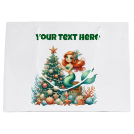 Sacola Para Presentes Grande Gift Bag-Christmas Mermaid Gift Bag