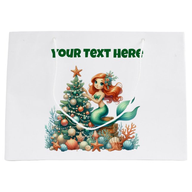 Sacola Para Presentes Grande Gift Bag-Christmas Mermaid Gift Bag (Frente)
