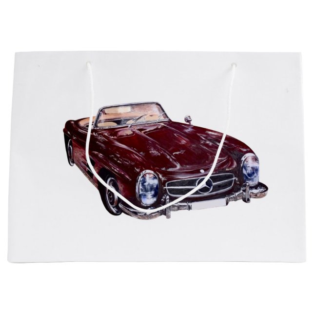 Sacola Para Presentes Grande Gift Bag com carro velho burgundy (Frente)