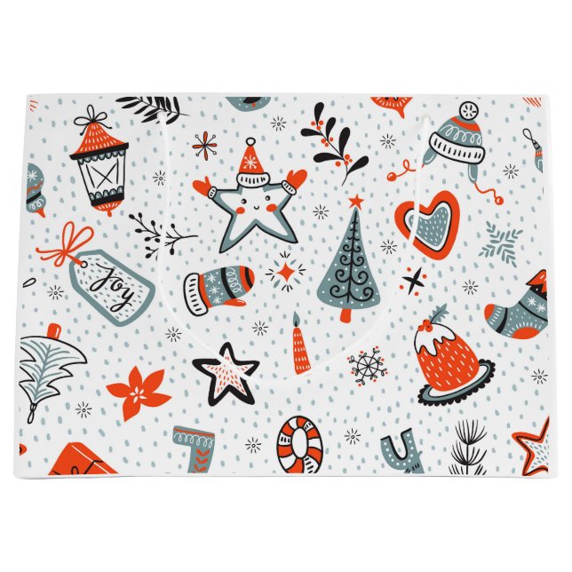 Sacola Para Presentes Grande Gift Bag FUN CONTEMPORARY CHRISTMAS PATTERN WHITE (Frente)