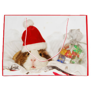 Sacola Para Presentes Grande Gift Bag GUINÉ PIG EM UM CHAPÉU SANTA