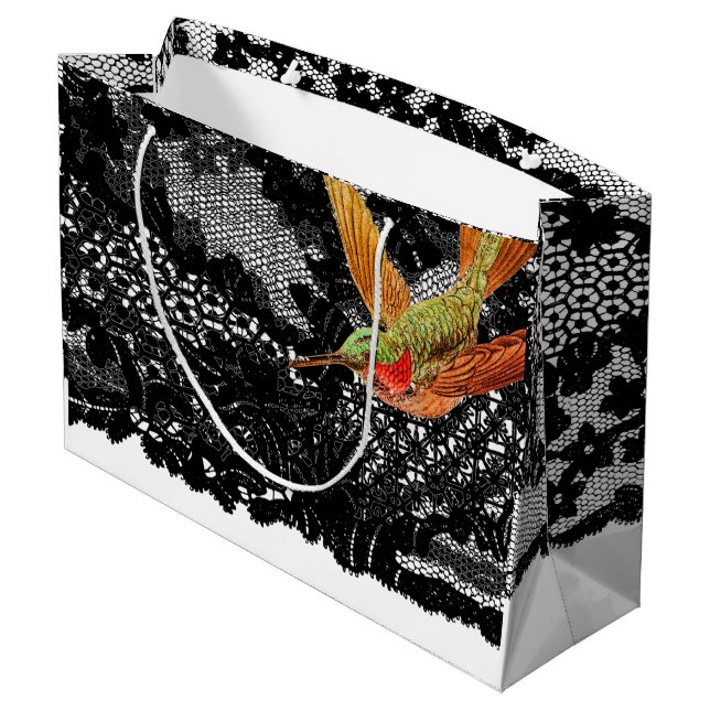 Sacola Para Presentes Grande Gift Bag HUMMINGBIRD E BLACK LACE (Verso inclinado)