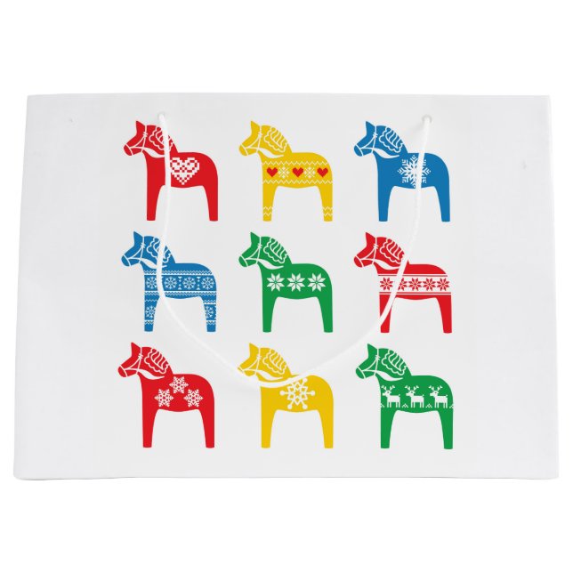 SACOLA PARA PRESENTES GRANDE GIFT BAG SCANDINAVIAN DALA HORSE DESIGN (Frente)