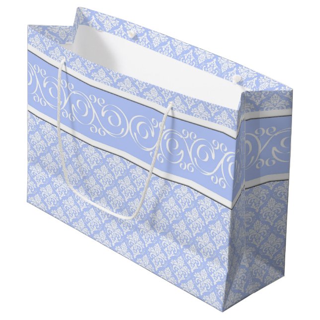 Sacola Para Presentes Grande Gift Bag - Wedgewood Blue Damask (Frente inclinada)