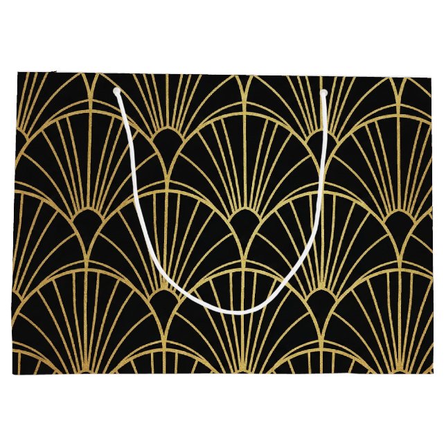 Sacola Para Presentes Grande Gift Bags Gold Geometric and Art Deco Patterned (Verso)