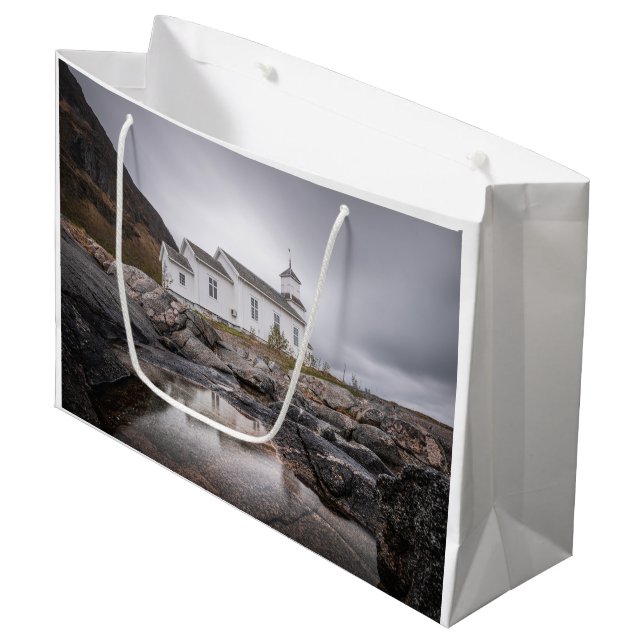 Sacola Para Presentes Grande Gimsoy Church Lofoten Noruega (Frente inclinada)