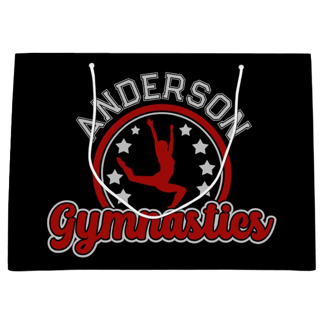 Sacola Para Presentes Grande Ginástica ADICIONAR NOME Ginasta Salto Solo Atleta (Frente)