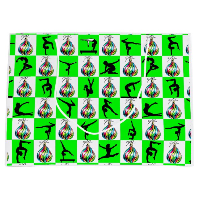 SACOLA PARA PRESENTES GRANDE GINÁSTICA VERDE FESTIVA DESIGN (Frente)