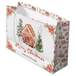 Sacola Para Presentes Grande Gingerbread House Red Merry Christmas